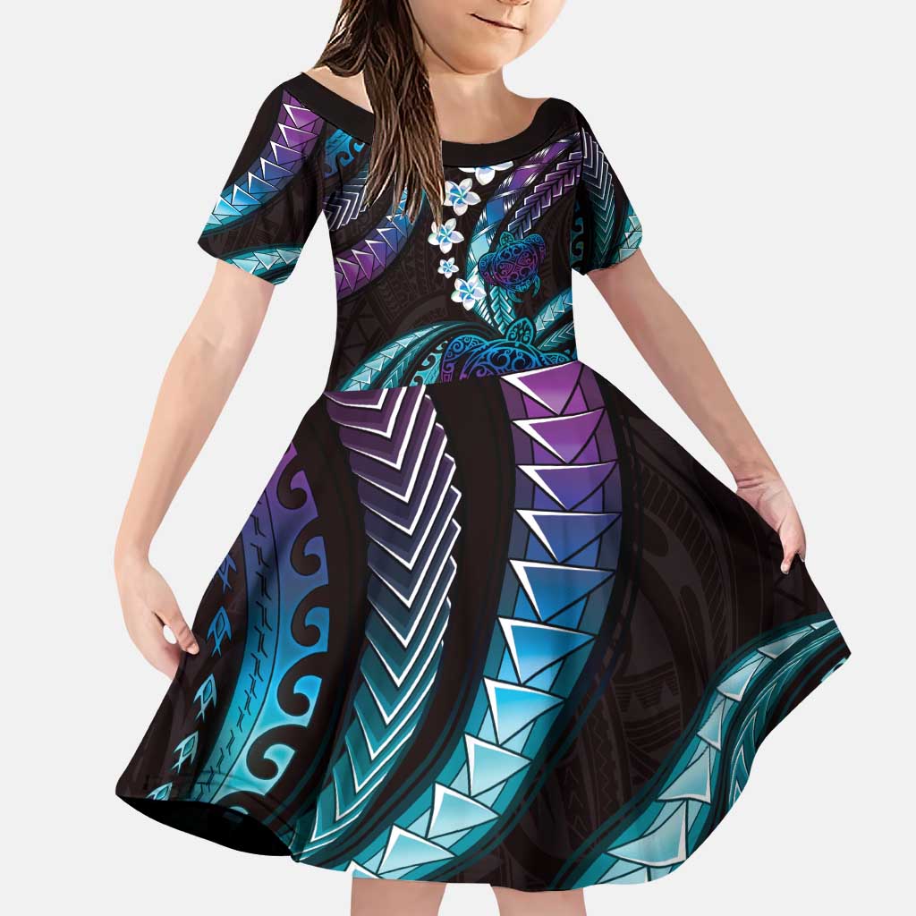 Hawaii Turtles Plumeria Family Matching Puletasi and Hawaiian Shirt Amethyst Gradient Polynesian Pattern