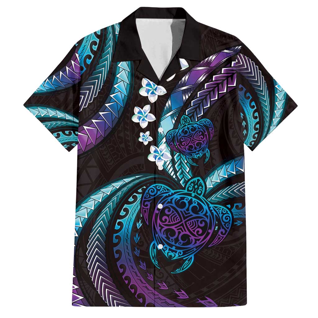 Hawaii Turtles Plumeria Family Matching Summer Maxi Dress and Hawaiian Shirt Amethyst Gradient Polynesian Pattern
