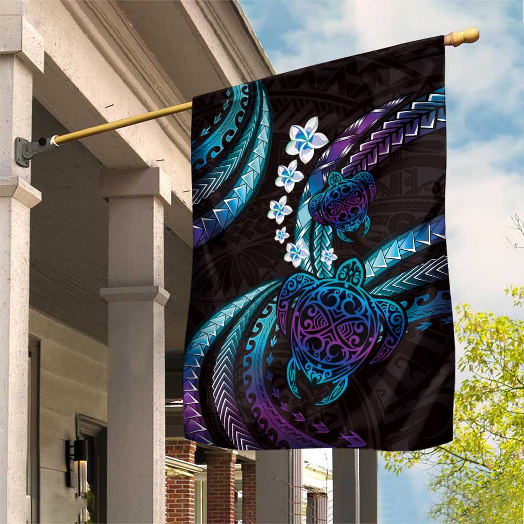 Hawaii Turtles Plumeria Garden Flag Amethyst Gradient Polynesian Pattern