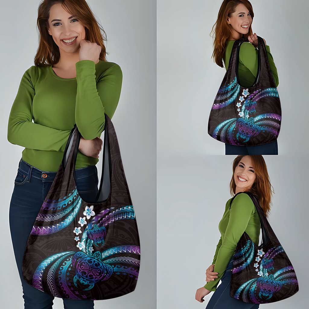 Hawaii Turtles Plumeria Grocery Bag Amethyst Gradient Polynesian Pattern
