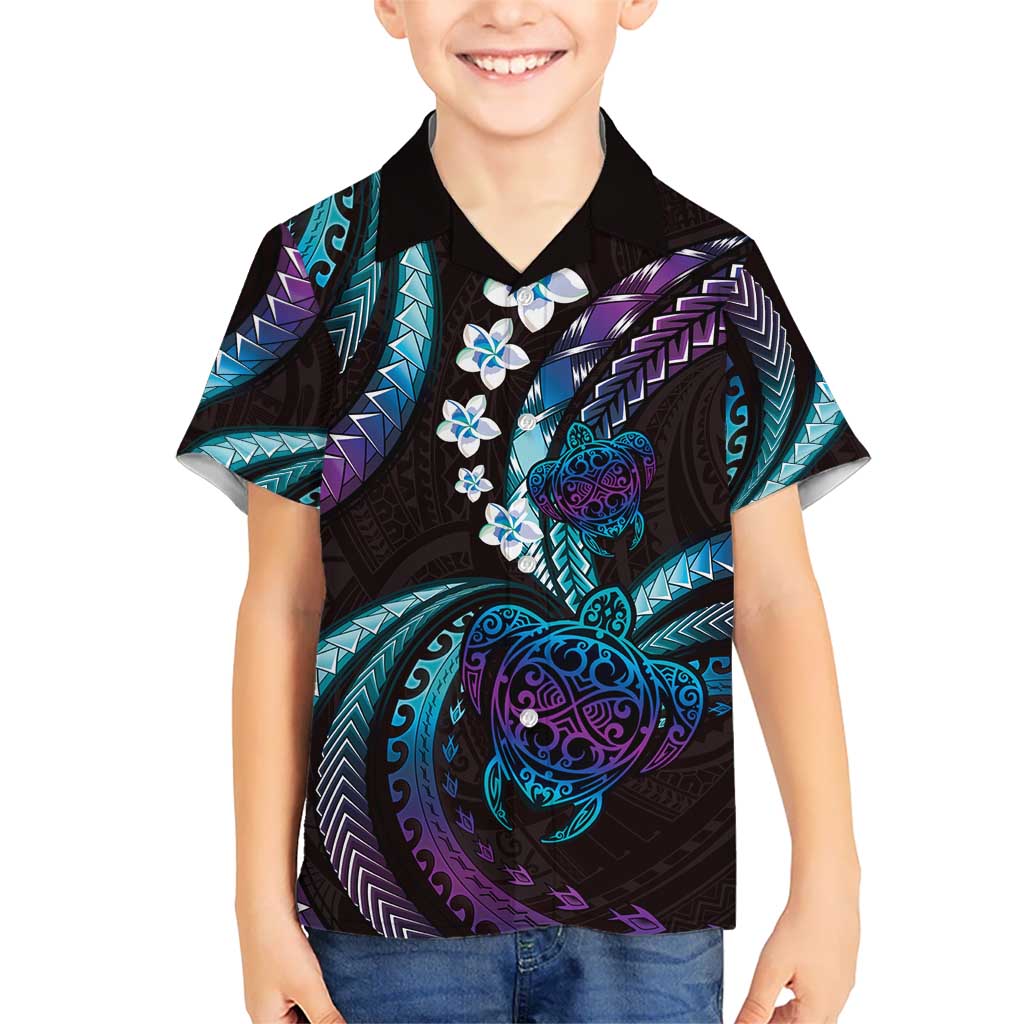 Hawaii Turtles Plumeria Hawaiian Shirt Amethyst Gradient Polynesian Pattern