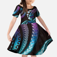 Hawaii Turtles Plumeria Kid Short Sleeve Dress Amethyst Gradient Polynesian Pattern