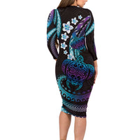 Hawaii Turtles Plumeria Long Sleeve Bodycon Dress Amethyst Gradient Polynesian Pattern LT01 - Polynesian Pride