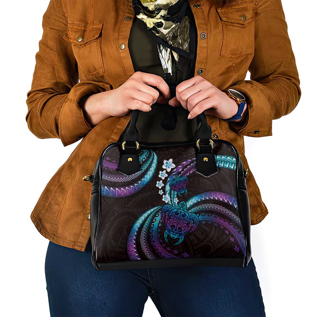 Hawaii Turtles Plumeria Shoulder Handbag Amethyst Gradient Polynesian Pattern