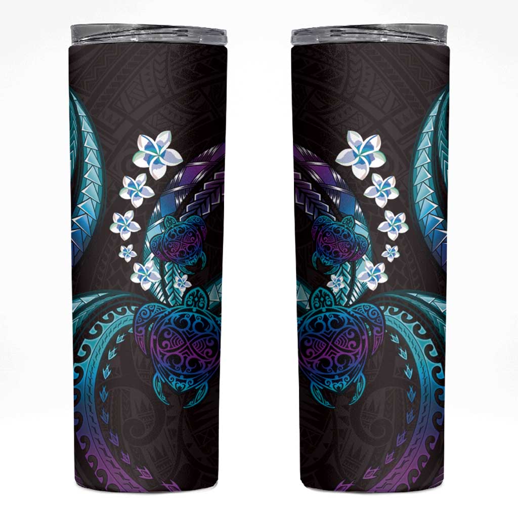 Hawaii Turtles Plumeria Skinny Tumbler Amethyst Gradient Polynesian Pattern LT01 Purple - Polynesian Pride