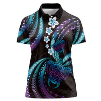 Hawaii Turtles Plumeria Women Polo Shirt Amethyst Gradient Polynesian Pattern LT01 Female Purple - Polynesian Pride