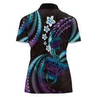 Hawaii Turtles Plumeria Women Polo Shirt Amethyst Gradient Polynesian Pattern LT01 - Polynesian Pride