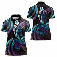 Hawaii Turtles Plumeria Women Polo Shirt Amethyst Gradient Polynesian Pattern LT01 - Polynesian Pride