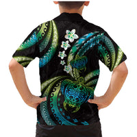 Hawaii Turtles Plumeria Family Matching Mermaid Dress and Hawaiian Shirt Chartreuse Cyan Polynesian Pattern LT01 - Polynesian Pride