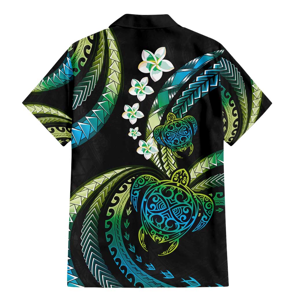 Hawaii Turtles Plumeria Family Matching Mermaid Dress and Hawaiian Shirt Chartreuse Cyan Polynesian Pattern LT01 - Polynesian Pride