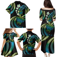 Hawaii Turtles Plumeria Family Matching Puletasi and Hawaiian Shirt Chartreuse Cyan Polynesian Pattern LT01 - Polynesian Pride