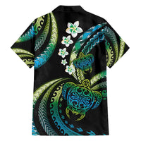 Hawaii Turtles Plumeria Family Matching Puletasi and Hawaiian Shirt Chartreuse Cyan Polynesian Pattern LT01 - Polynesian Pride