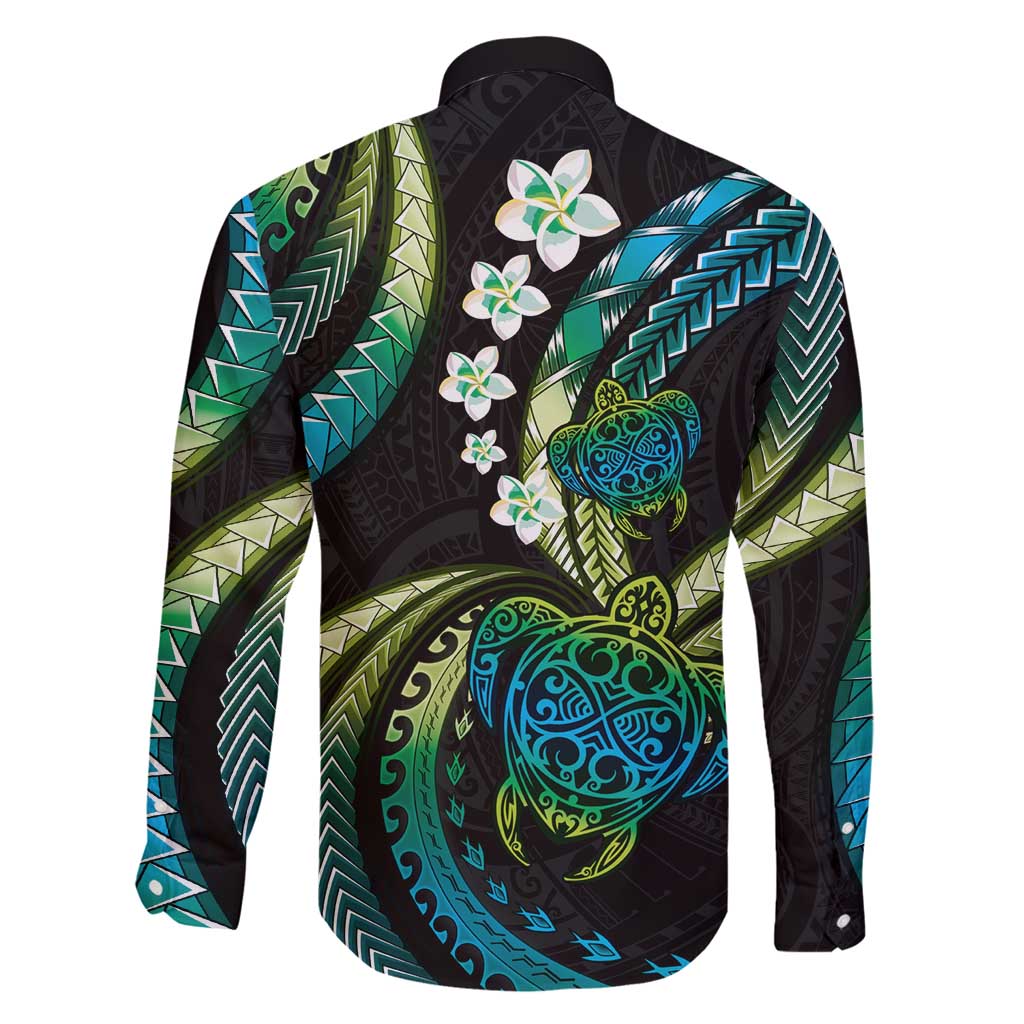 Hawaii Turtles Plumeria Family Matching Puletasi and Hawaiian Shirt Chartreuse Cyan Polynesian Pattern LT01 - Polynesian Pride