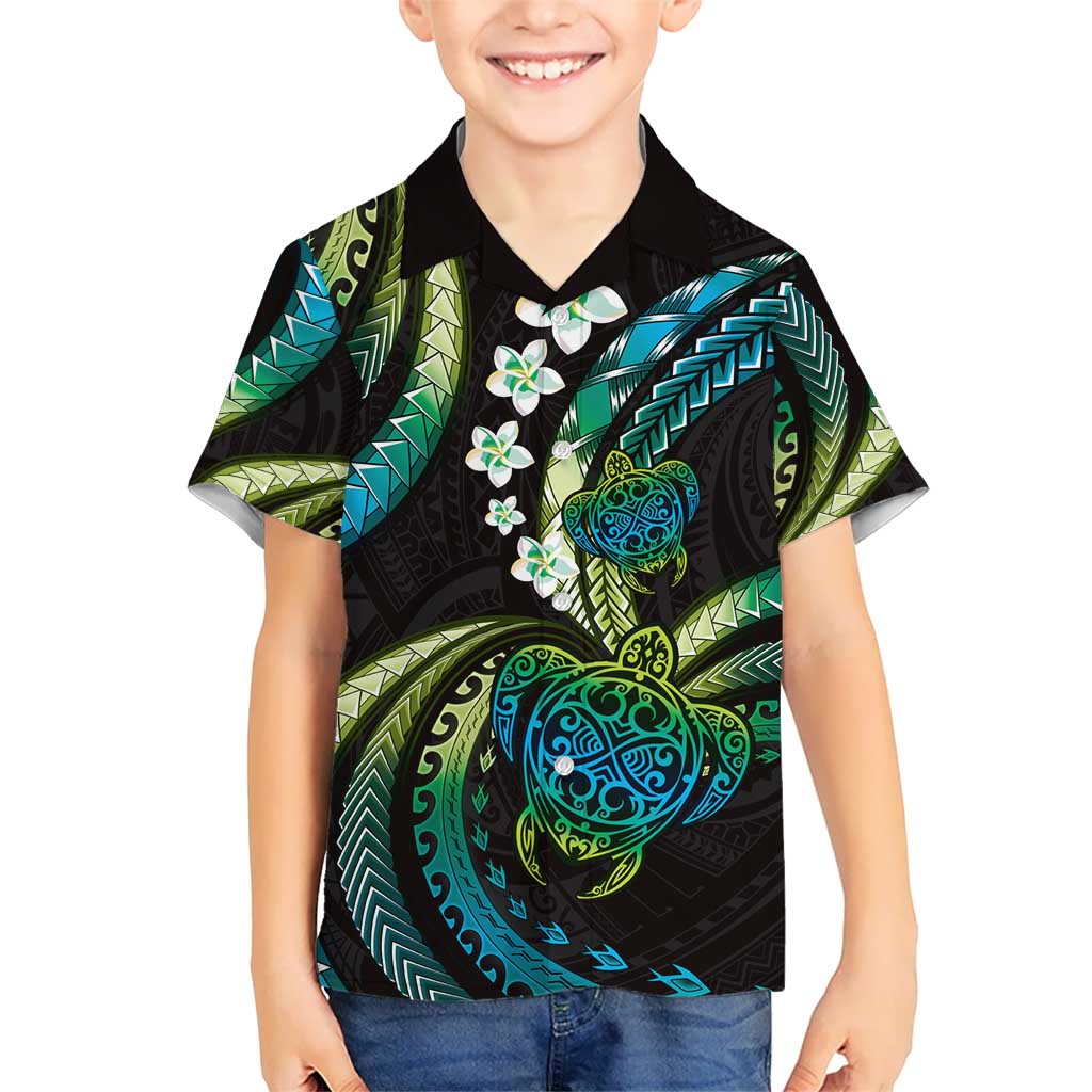 Hawaii Turtles Plumeria Hawaiian Shirt Chartreuse Cyan Polynesian Pattern