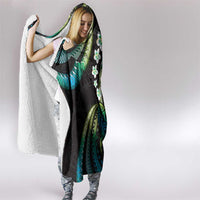 Hawaii Turtles Plumeria Hooded Blanket Chartreuse Cyan Polynesian Pattern