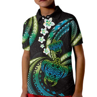 Hawaii Turtles Plumeria Kid Polo Shirt Chartreuse Cyan Polynesian Pattern LT01 Kid Cyan - Polynesian Pride
