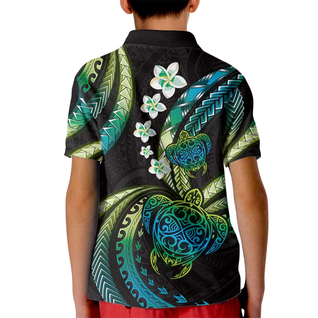 Hawaii Turtles Plumeria Kid Polo Shirt Chartreuse Cyan Polynesian Pattern LT01 - Polynesian Pride