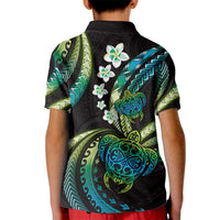 Hawaii Turtles Plumeria Kid Polo Shirt Chartreuse Cyan Polynesian Pattern LT01 - Polynesian Pride