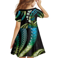Hawaii Turtles Plumeria Kid Short Sleeve Dress Chartreuse Cyan Polynesian Pattern LT01 - Polynesian Pride