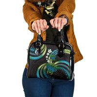Hawaii Turtles Plumeria Shoulder Handbag Chartreuse Cyan Polynesian Pattern