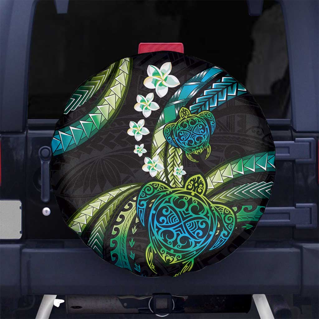 Hawaii Turtles Plumeria Spare Tire Cover Chartreuse Cyan Polynesian Pattern LT01 No hole Cyan - Polynesian Pride