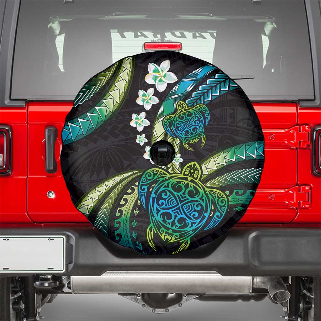 Hawaii Turtles Plumeria Spare Tire Cover Chartreuse Cyan Polynesian Pattern LT01 - Polynesian Pride