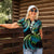 Hawaii Turtles Plumeria Women Polo Shirt Chartreuse Cyan Polynesian Pattern