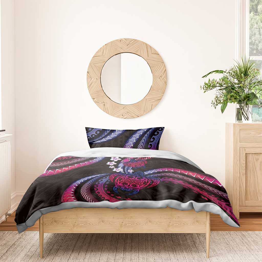 Hawaii Turtles Plumeria Bedding Set Sweet Gradient Polynesian Pattern