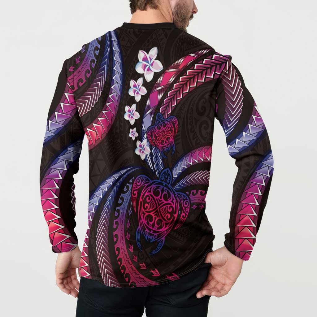 Hawaii Turtles Plumeria Button Sweatshirt Sweet Gradient Polynesian Pattern