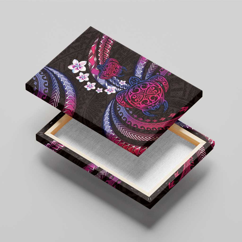 Hawaii Turtles Plumeria Canvas Wall Art Sweet Gradient Polynesian Pattern