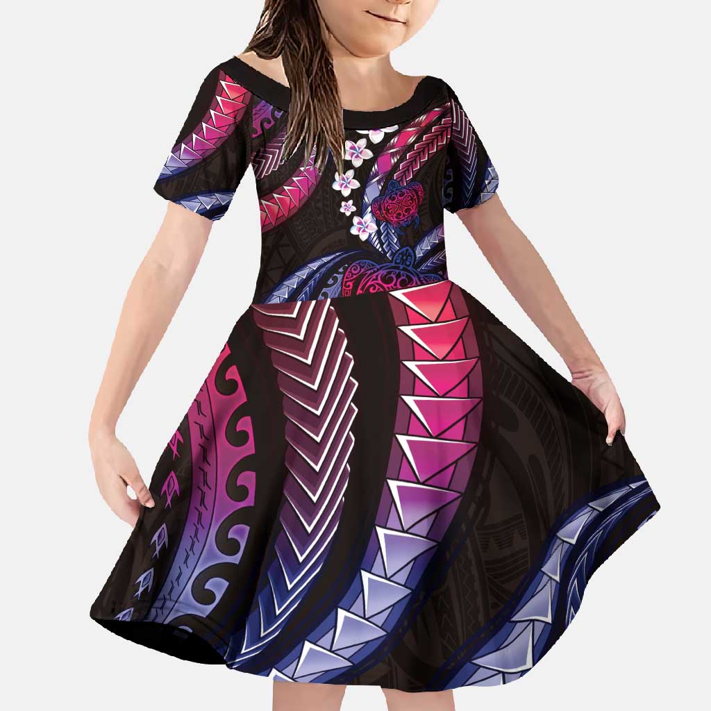 Hawaii Turtles Plumeria Family Matching Mermaid Dress and Hawaiian Shirt Sweet Gradient Polynesian Pattern LT01 Daughter's Dress Pink - Polynesian Pride