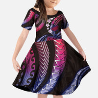 Hawaii Turtles Plumeria Family Matching Mermaid Dress and Hawaiian Shirt Sweet Gradient Polynesian Pattern LT01 Daughter's Dress Pink - Polynesian Pride