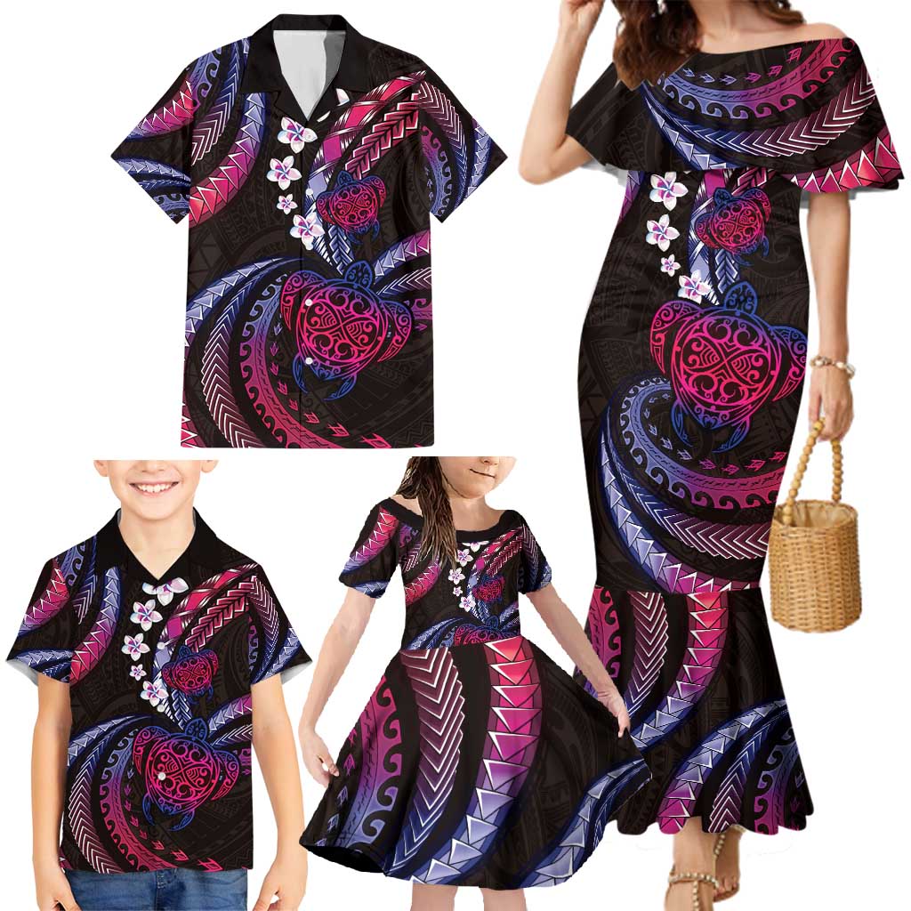 Hawaii Turtles Plumeria Family Matching Mermaid Dress and Hawaiian Shirt Sweet Gradient Polynesian Pattern LT01 - Polynesian Pride
