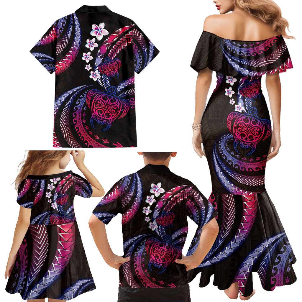 Hawaii Turtles Plumeria Family Matching Mermaid Dress and Hawaiian Shirt Sweet Gradient Polynesian Pattern LT01 - Polynesian Pride