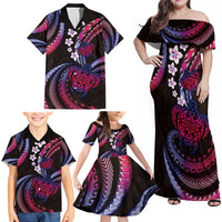 Hawaii Turtles Plumeria Family Matching Off Shoulder Maxi Dress and Hawaiian Shirt Sweet Gradient Polynesian Pattern LT01 - Polynesian Pride