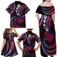 Hawaii Turtles Plumeria Family Matching Off Shoulder Maxi Dress and Hawaiian Shirt Sweet Gradient Polynesian Pattern LT01 - Polynesian Pride
