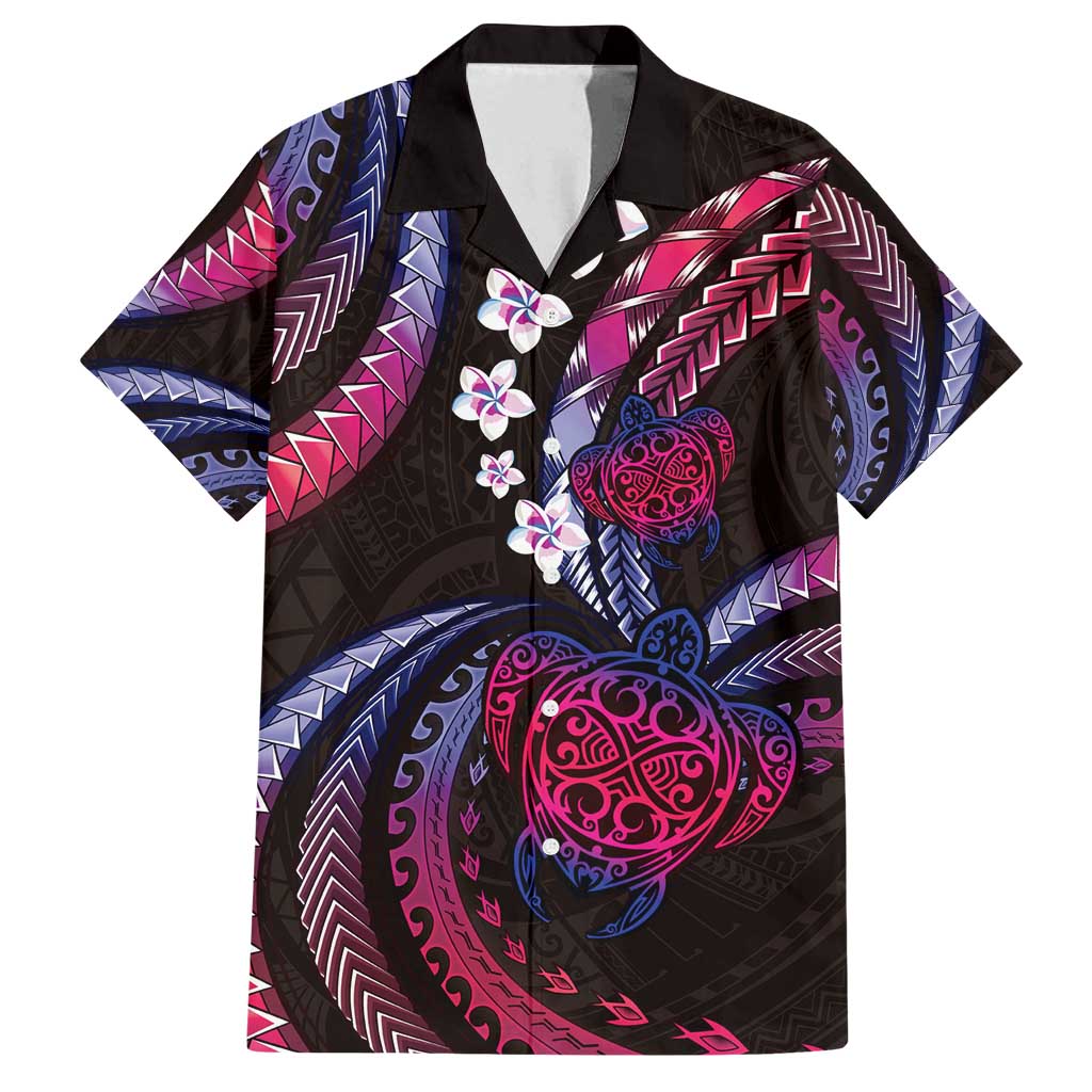 Hawaii Turtles Plumeria Family Matching Off Shoulder Maxi Dress and Hawaiian Shirt Sweet Gradient Polynesian Pattern LT01 Dad's Shirt - Short Sleeve Pink - Polynesian Pride
