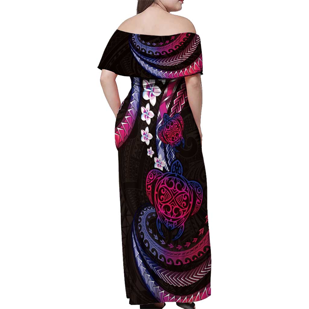 Hawaii Turtles Plumeria Family Matching Off Shoulder Maxi Dress and Hawaiian Shirt Sweet Gradient Polynesian Pattern LT01 - Polynesian Pride