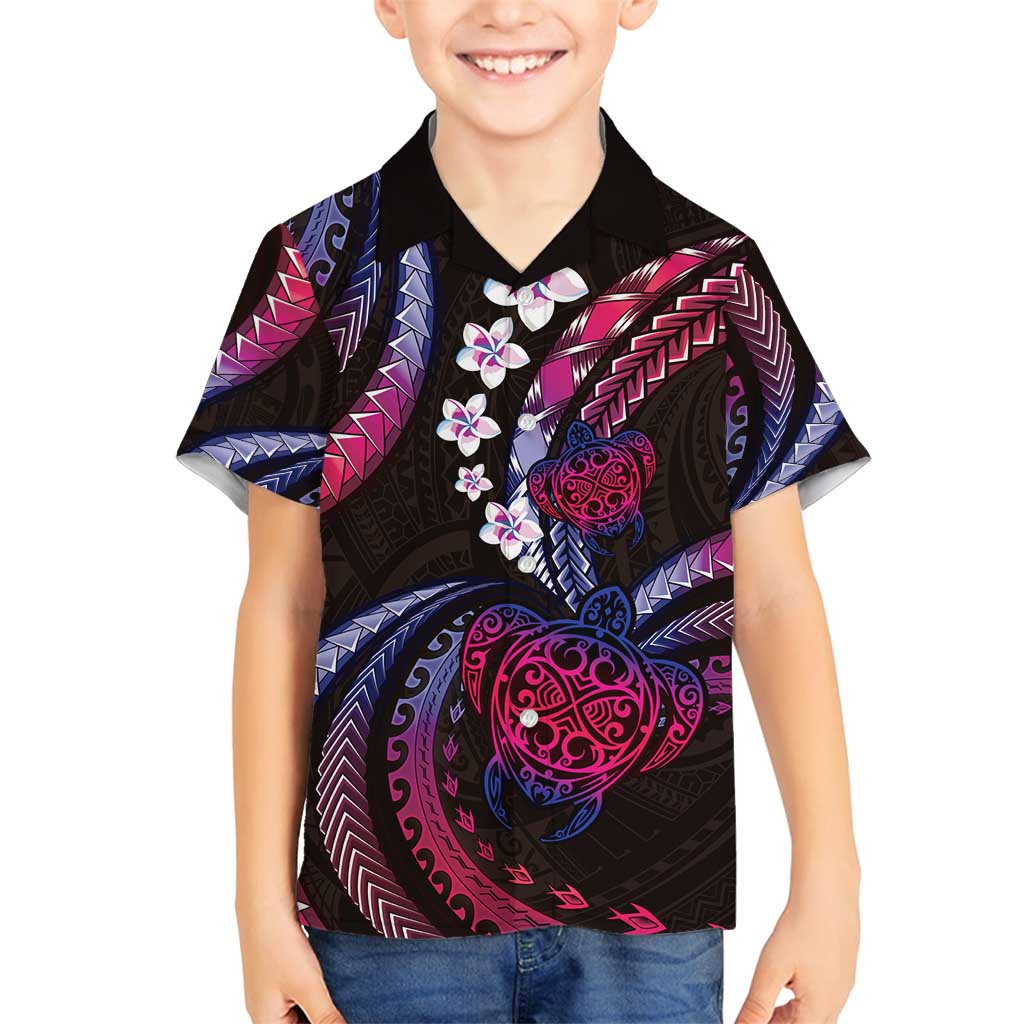 Hawaii Turtles Plumeria Family Matching Off Shoulder Maxi Dress and Hawaiian Shirt Sweet Gradient Polynesian Pattern LT01 Son's Shirt Pink - Polynesian Pride