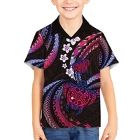 Hawaii Turtles Plumeria Family Matching Off Shoulder Maxi Dress and Hawaiian Shirt Sweet Gradient Polynesian Pattern LT01 Son's Shirt Pink - Polynesian Pride