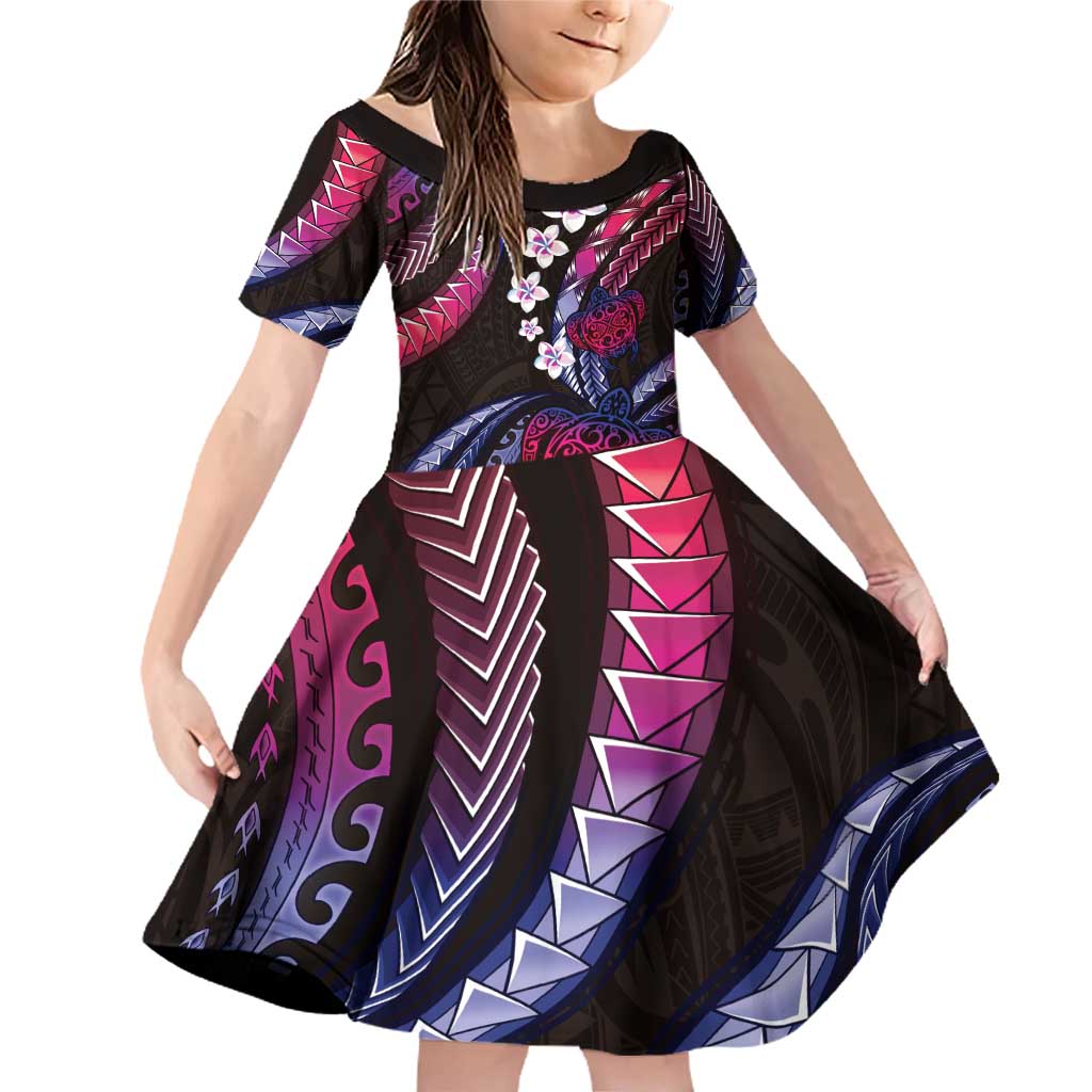 Hawaii Turtles Plumeria Family Matching Off Shoulder Short Dress and Hawaiian Shirt Sweet Gradient Polynesian Pattern