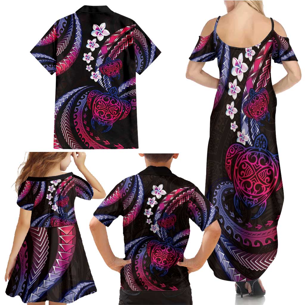 Hawaii Turtles Plumeria Family Matching Summer Maxi Dress and Hawaiian Shirt Sweet Gradient Polynesian Pattern