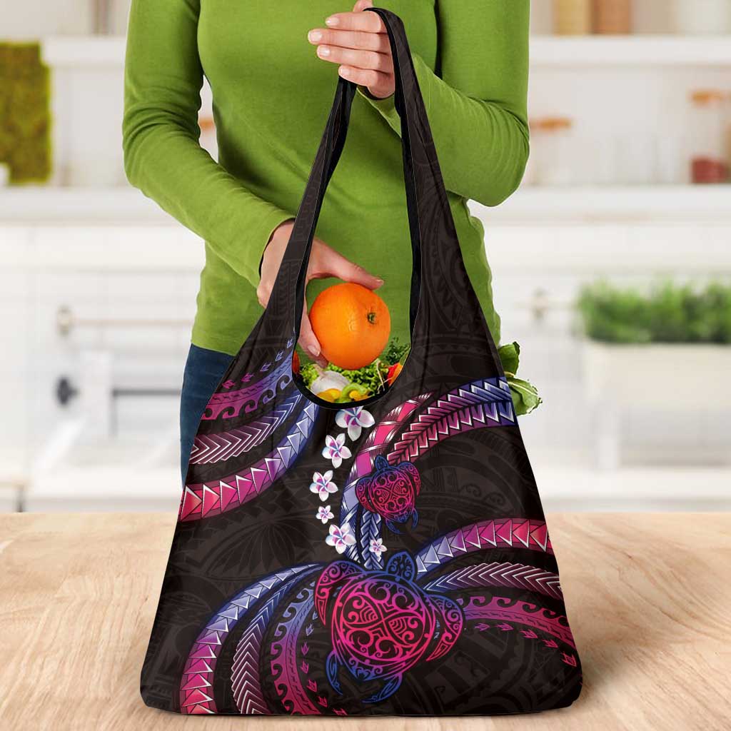 Hawaii Turtles Plumeria Grocery Bag Sweet Gradient Polynesian Pattern