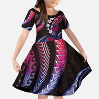 Hawaii Turtles Plumeria Kid Short Sleeve Dress Sweet Gradient Polynesian Pattern