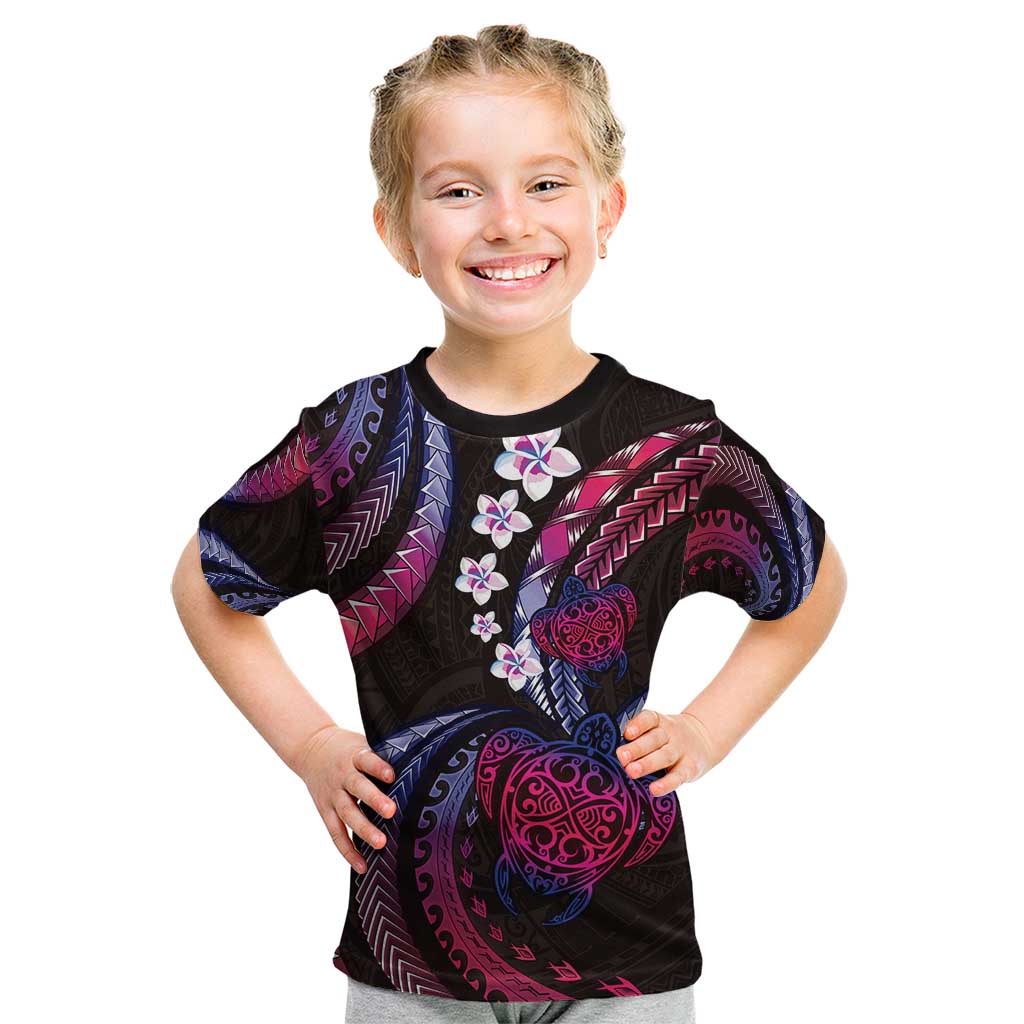 Hawaii Turtles Plumeria Kid T Shirt Sweet Gradient Polynesian Pattern