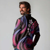 Hawaii Turtles Plumeria Long Sleeve Polo Shirt Sweet Gradient Polynesian Pattern