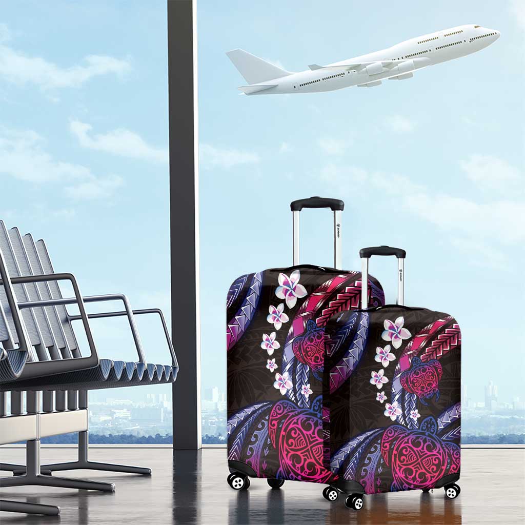 Hawaii Turtles Plumeria Luggage Cover Sweet Gradient Polynesian Pattern
