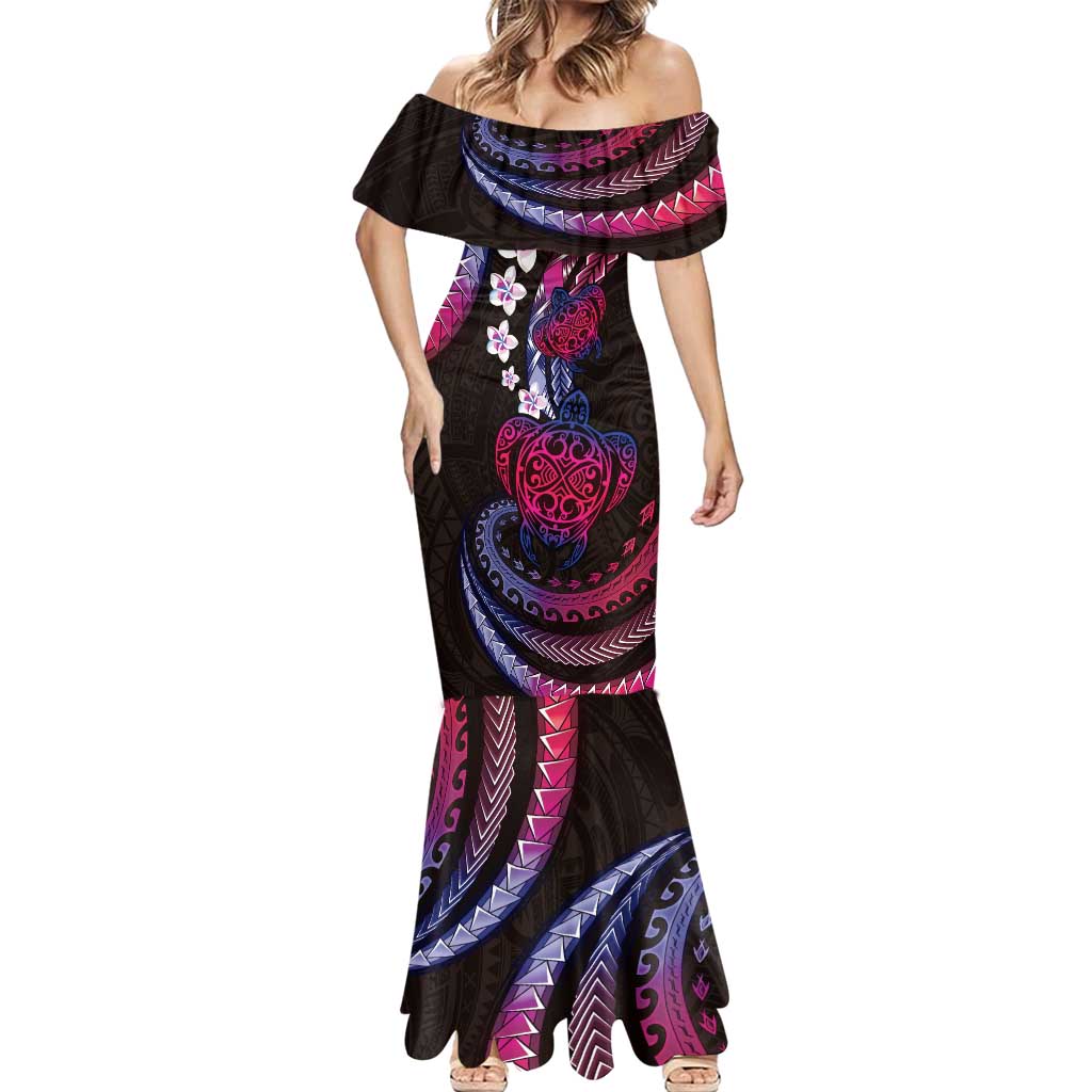 Hawaii Turtles Plumeria Mermaid Dress Sweet Gradient Polynesian Pattern