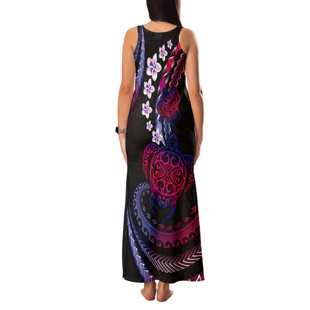 Hawaii Turtles Plumeria Tank Maxi Dress Sweet Gradient Polynesian Pattern