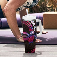 Hawaii Turtles Plumeria Tumbler With Handle Sweet Gradient Polynesian Pattern